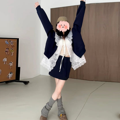 Temperament Leisure Style Red Sweater Baseball Jacket Fashionable All-matching Suit