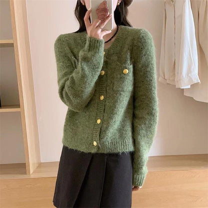 Short Variegated Round Neck Sweater Coat