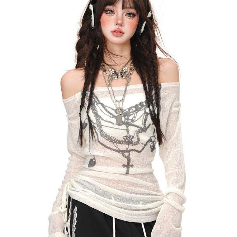 Girl Style Floral-print Off-shoulder Long Sleeve