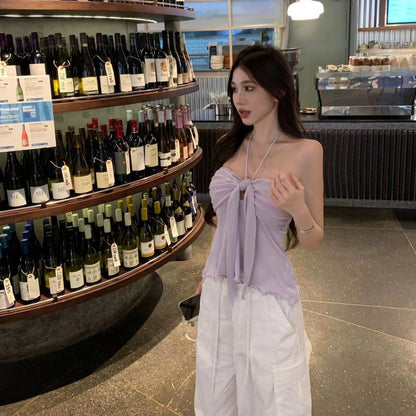 Bow Bandage Sexy Off-the-shoulder Pure Desire Halter Spaghetti Straps Women