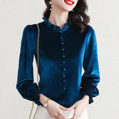 Gold Velvet Middle-aged Mom Top Western Style Slimming Women's Base Shirt