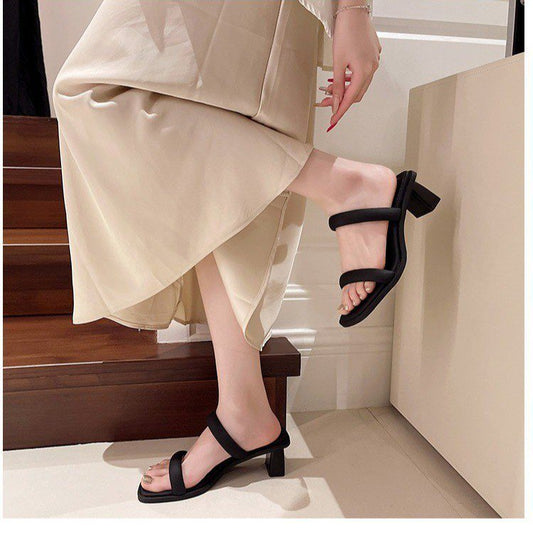 Women's High-heel Open-toe Slide Sandals For Outdoor Summer Wear, Leg-lengthening, Luxurious And Trendy, Block Heel, Fairy Style.